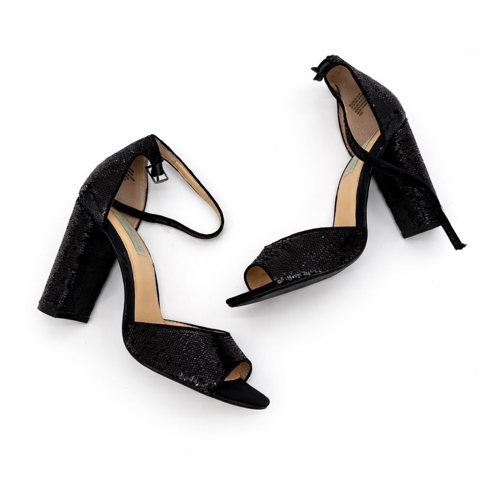 Betsey Johnson Black Sequin Heels Formal Calie Formal Size 8.5M